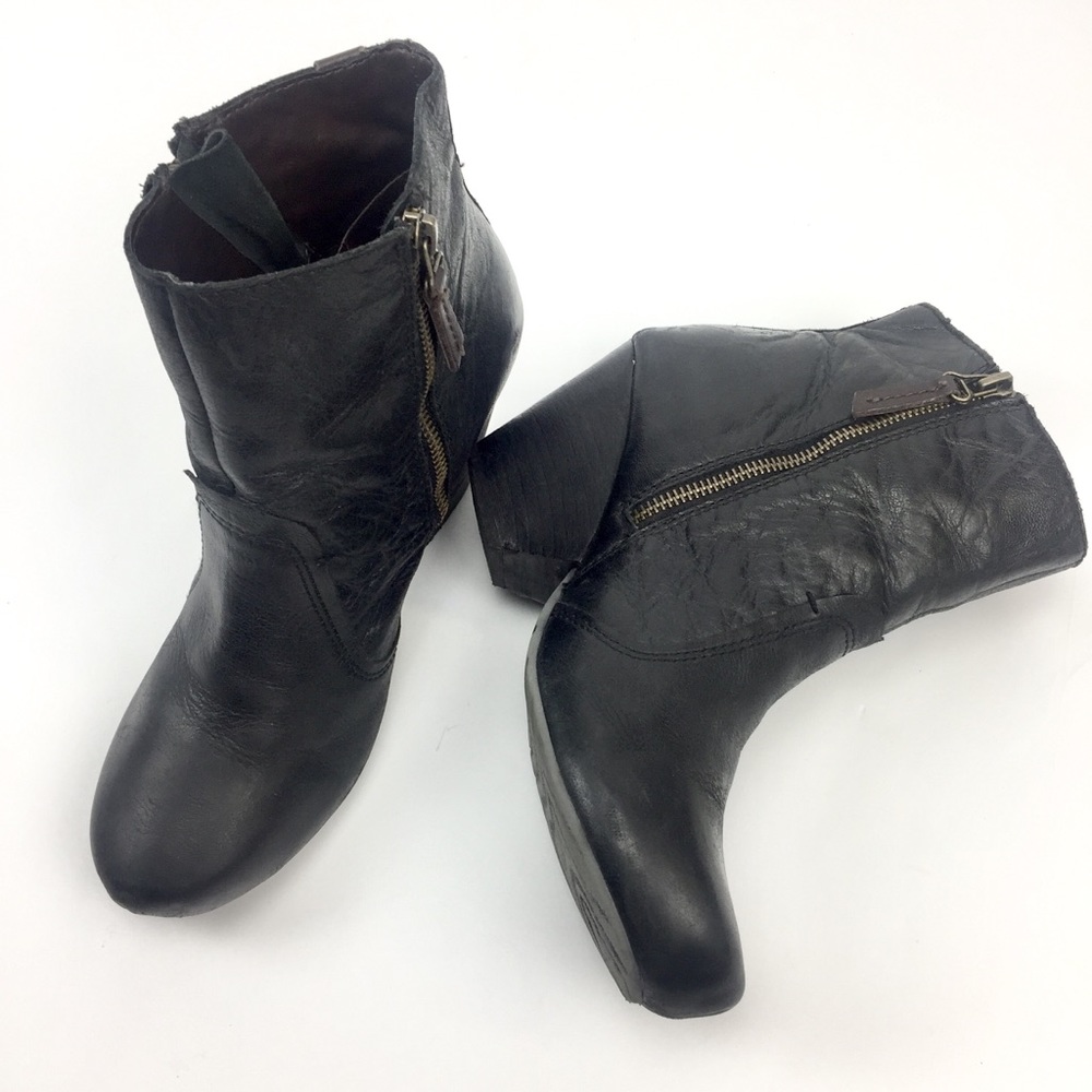 OTBT Black Leather Ankle Booties with Side Zipper